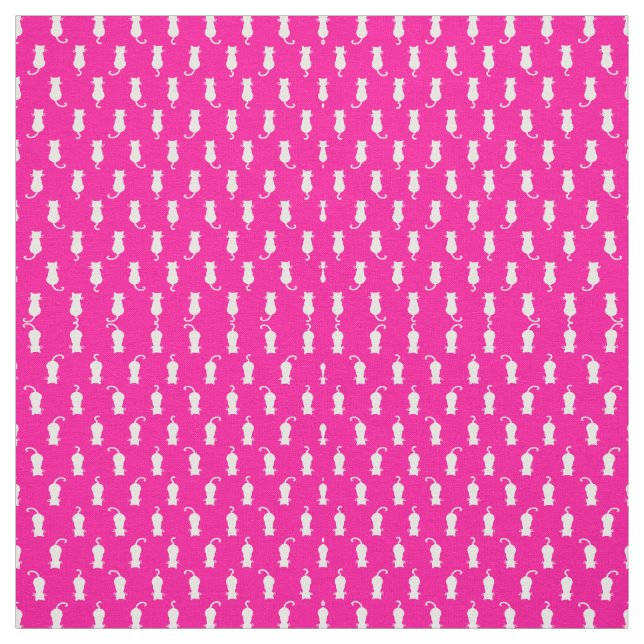 White Cat Polka Dot Pattern Isolated on Fucshia Fabric (Swatch)