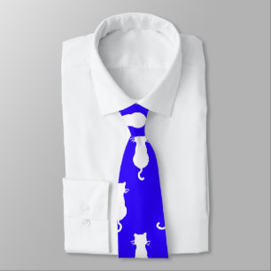 White Cat Polka Dot Pattern Isolated on Royal Blue Tie