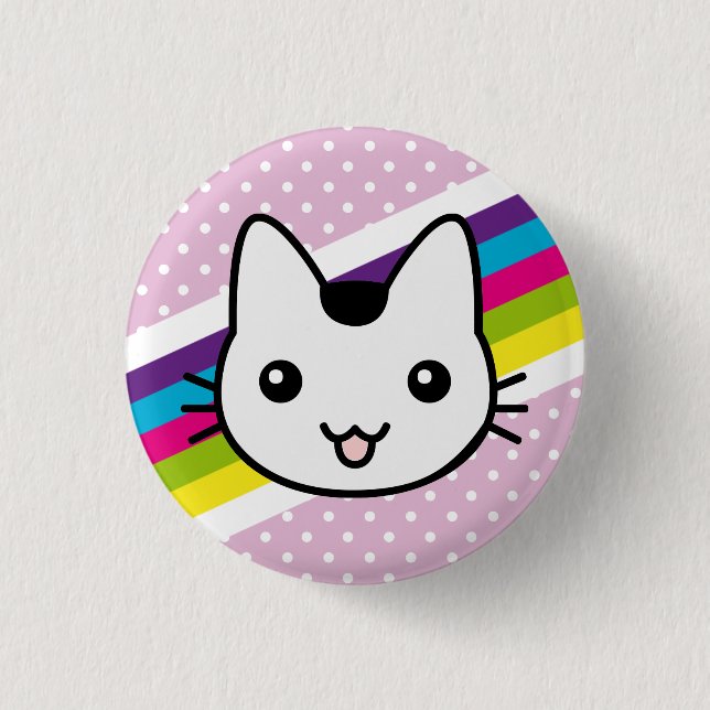 white cat polka dots 3 cm round badge (Front)