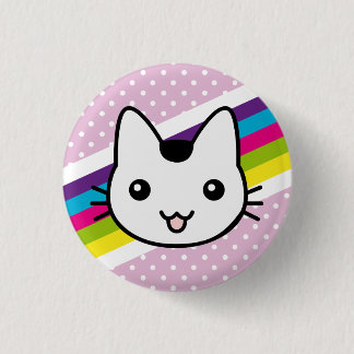 white cat polka dots 3 cm round badge