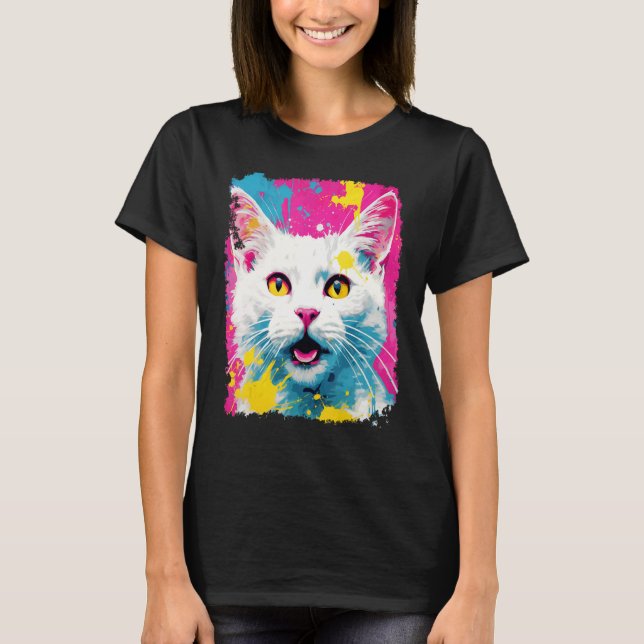 White Cat Pop Art T-Shirt (Front)