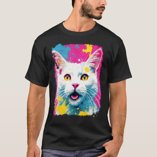 White Cat Pop Art T-Shirt (Front)