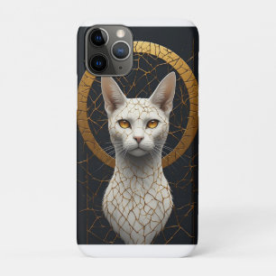 White Cat Portrait With Golden Geometric Halo Case-Mate iPhone Case