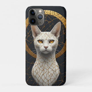 White Cat Portrait With Golden Geometric Halo Case-Mate iPhone Case