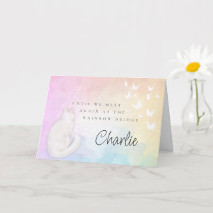 White Cat Rainbow Bridge Pet Loss Memorial Card