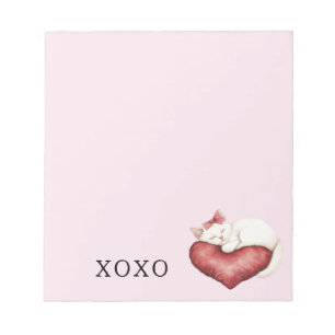 White Cat Red Heart Pillow Notepad