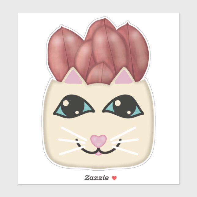 White Cat Red Ruby Rubber Plant Planter Sticker (Sheet)