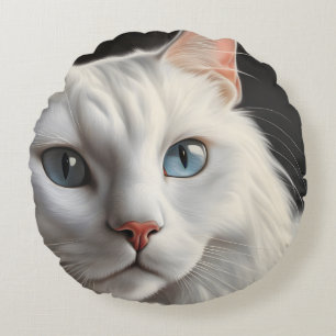 White Cat Round Cushion