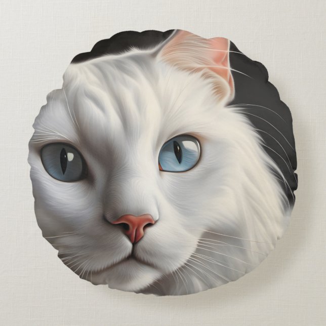 White Cat Round Cushion (Front)