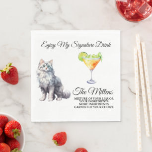 White Cat Signature Drink Wedding Pet Napkin