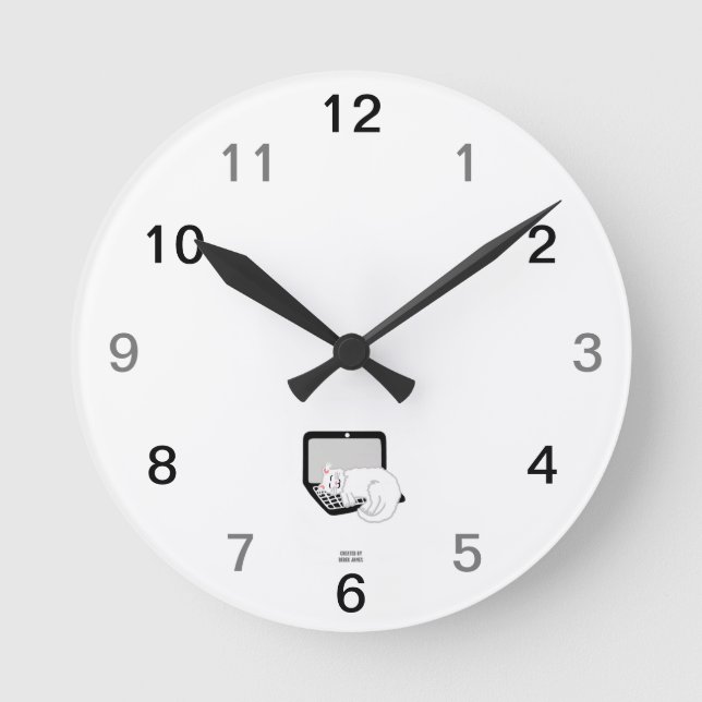 White Cat Sleeping On Laptop Acrylic Wall Clock (Front)