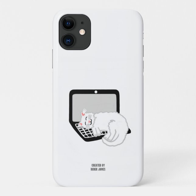 White Cat Sleeping On Laptop Apple iPhone 11 Case (Back)