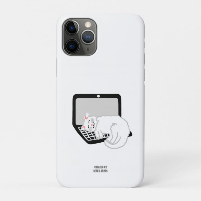 White Cat Sleeping On Laptop Apple iPhone 11 Pro Case-Mate iPhone Case (Back)