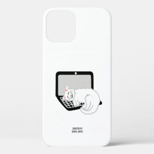 White Cat Sleeping On Laptop Apple iPhone 12 Case