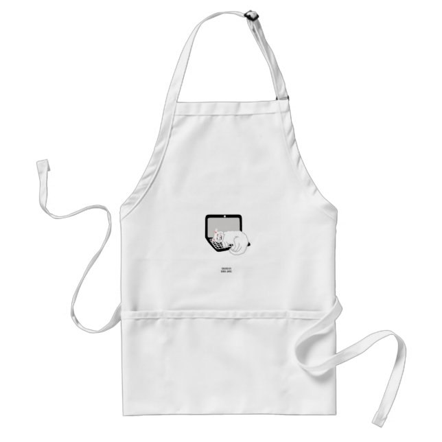 White Cat Sleeping On Laptop Apron (Front)