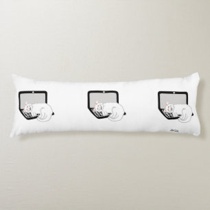 White Cat Sleeping On Laptop Body Pillow