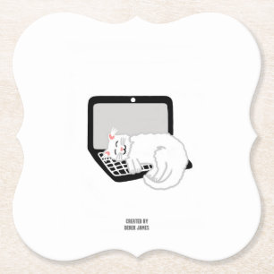 White Cat Sleeping On Laptop Bracket Paper Coaster