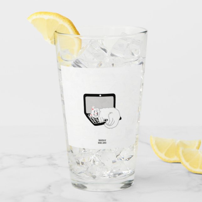 White Cat Sleeping On Laptop Glass Tumbler (Front Ice)