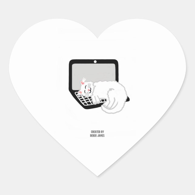 White Cat Sleeping On Laptop Heart Sticker (Front)