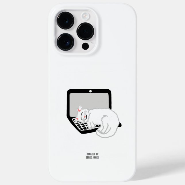 White Cat Sleeping On Laptop iPhone 14 Pro Max Case-Mate iPhone Case (Back)