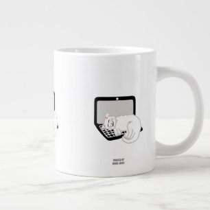 White Cat Sleeping On Laptop Jumbo Mug