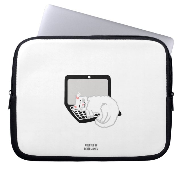 White Cat Sleeping On Laptop Laptop Sleeve  (Front)