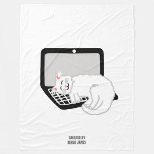 White Cat Sleeping On Laptop Large Fleece Blanket