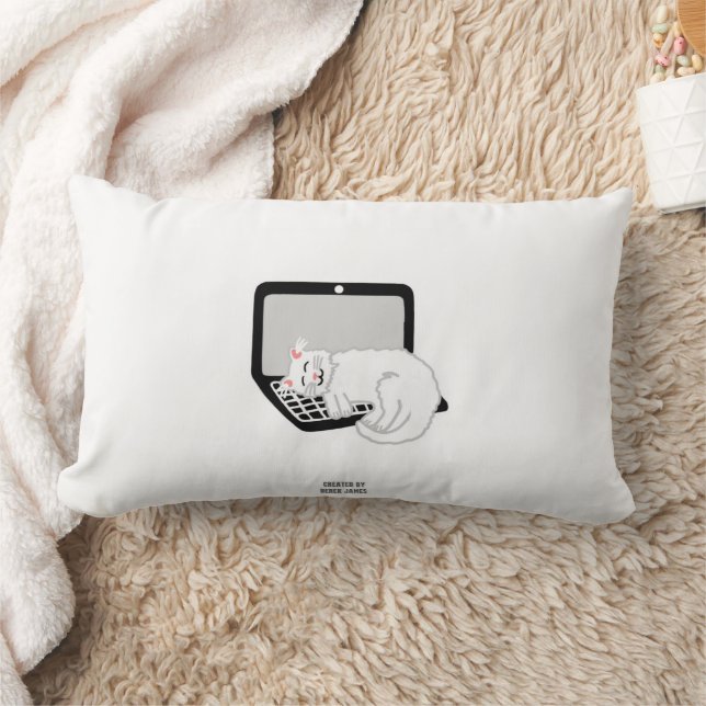 White Cat Sleeping On Laptop Lumbar Pillow (Blanket)