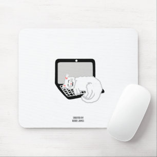 White Cat Sleeping On Laptop Mouse Pad