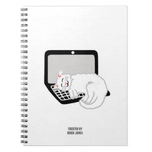White Cat Sleeping On Laptop Photo Notebook
