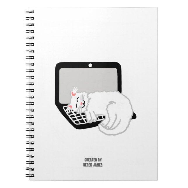 White Cat Sleeping On Laptop Photo Notebook (Front)