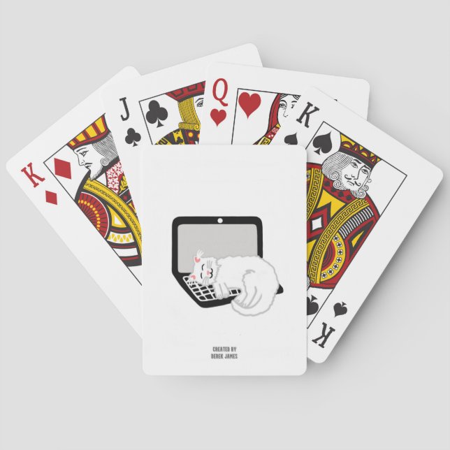 White Cat Sleeping On Laptop Playing Cards (Back)