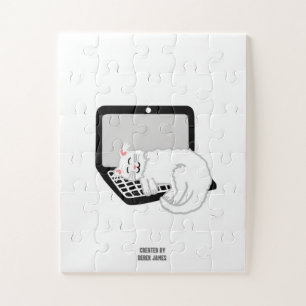 White Cat Sleeping On Laptop Puzzle (30 Pieces)