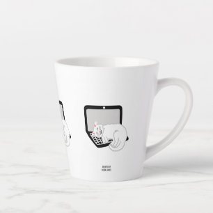White Cat Sleeping On Laptop Small Latte Mug