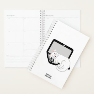 White Cat Sleeping On Laptop Small Planner