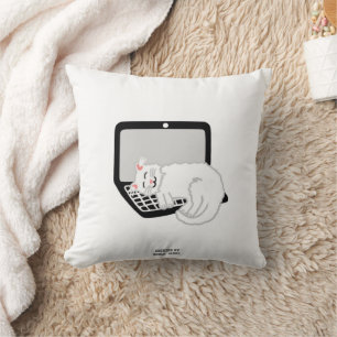 White Cat Sleeping On Laptop Square Throw Pillow