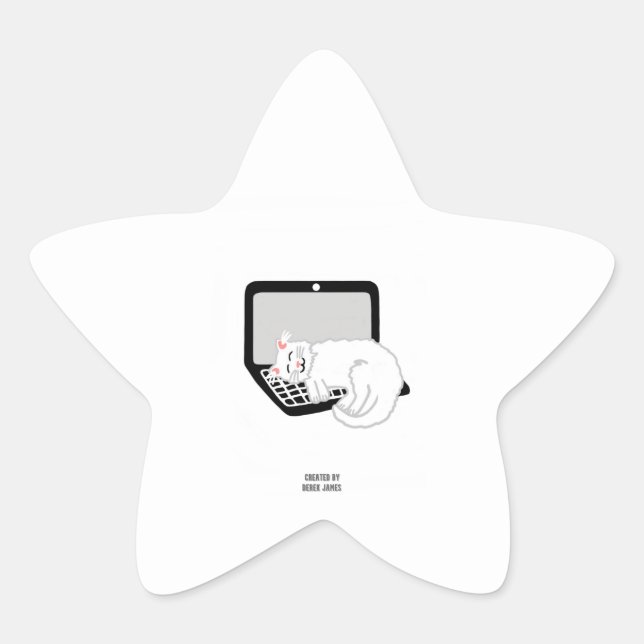 White Cat Sleeping On Laptop Star Sticker (Front)