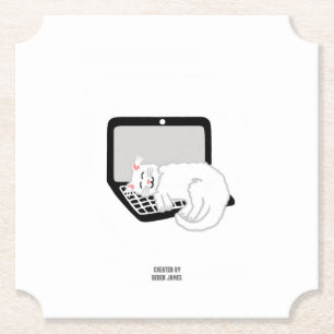 White Cat Sleeping On Laptop Ticket Paper Coaster