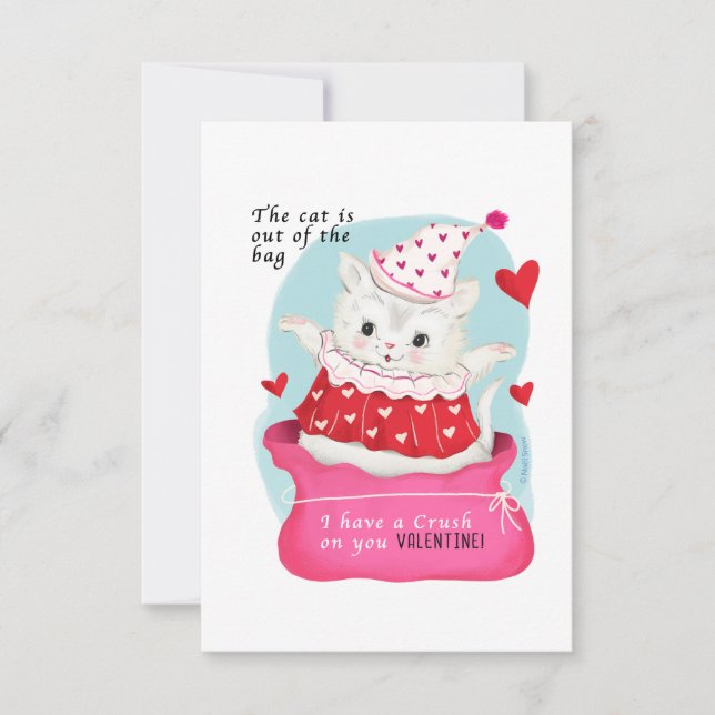 White Cat Small Traditional Vintage Valentine Invitation (Front)