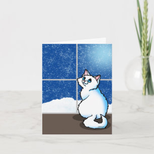 White Cat Snowy Window Card