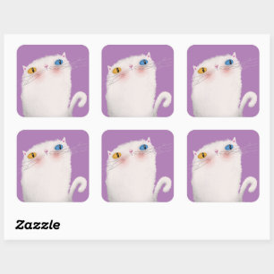 White Cat Square Sticker