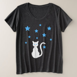 White Cat Stars Plus Size T-Shirt
