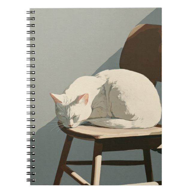 White Cat Sunbeam Wooden Chair Notebook (Front)