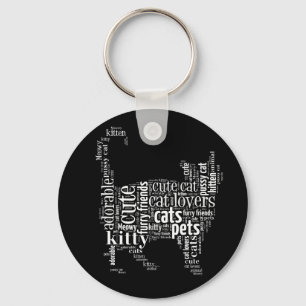 White Cat text design Key Ring