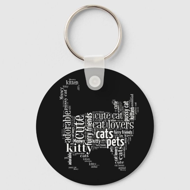 White Cat text design Key Ring (Front)