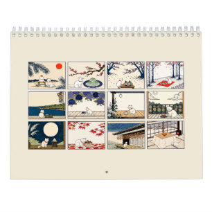 White Cat Wagashi Japanese Seasons Monthly Art Calendar