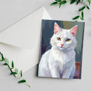 White Cat   Watercolor Cat Pet Painting Card