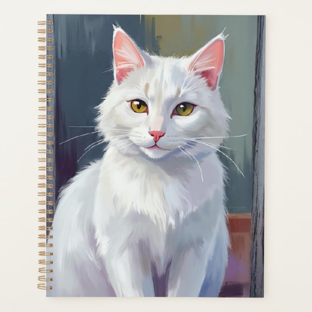 White Cat | Watercolor Cat Pet Painting Planner (Front)