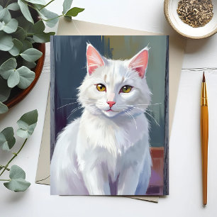 White Cat   Watercolor Cat Pet Painting Postcard