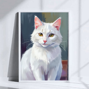 White Cat Watercolor Cat Pet Painting Poster